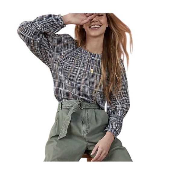 Anthropologie Tops - Anthropologie Pilcro Top Women's Large Plaid Long Sleeve Classic Career Stretch